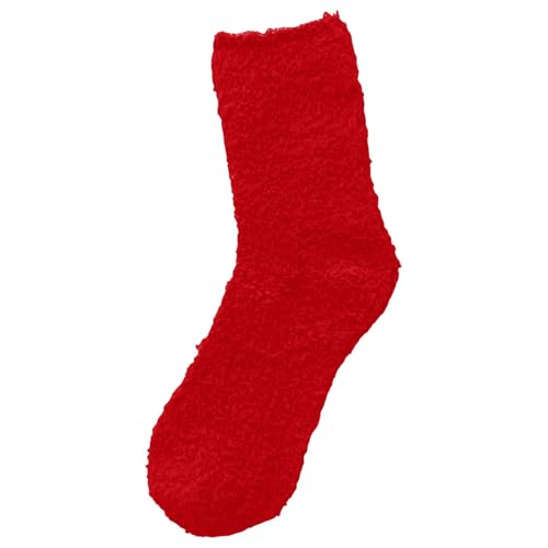 Fuzzy Socks Warm Fluffy Winter Cozy Thick Plush Slipper Sleep Comfy Crew Socks for Women & Men 1 Pairs(Red One Size)
