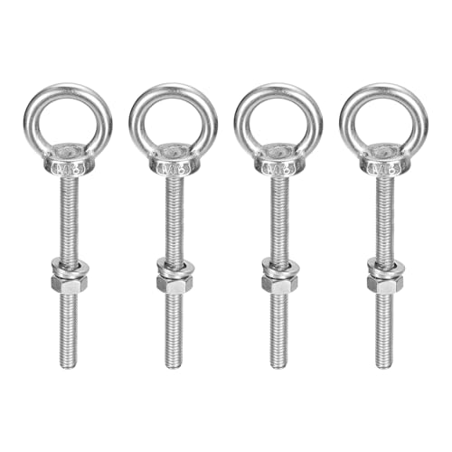 Image of uxcell Lifting Eye Bolt, 4 Sets M6 x 70mm Eye Bolt with Nut Washer 304 Stainless Steel Shoulder Lifting Ring Eye Bolt for Hanging Item