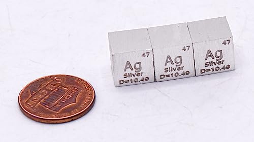 Image of 0.39 inch 10mm Silver Argentum Metal Cube Ag up to 99.9% Pure Periodic Table Element Engraved Density Collection Science Education Display Block Cube + Acrylic Case Box - 1PC