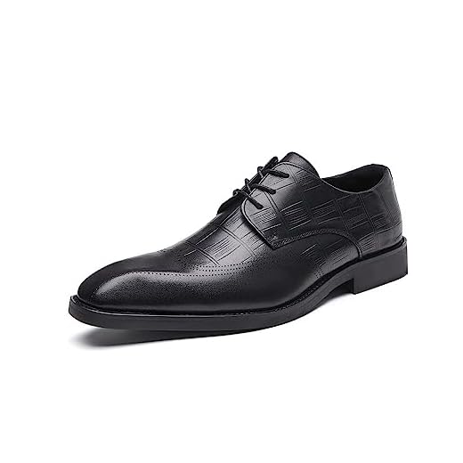 Sapatos sociais masculinos clássicos de couro britânico: couro bovino genuíno de grão superior, detalhes esculpidos em brogue, sapatos Derby com cadarço para o cavalheiro sofisticado, Preto, 39