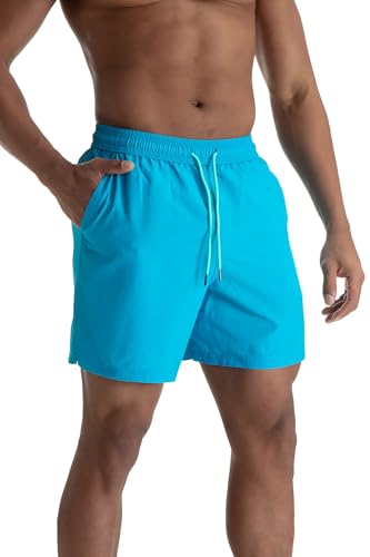AITLGINVEN Mens Fashion Swim Trunks Beach Shorts Quick Dry Swimwear with Zipper Pocket Light Blue M