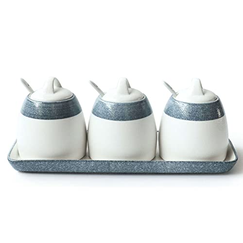 TBLOTYD White Ceramic Sugar Bowl Set with Lid, Spoon, and Base - Farmhouse Style Seasoning Box for Salt, Sugar, and Spices - 0.5 Size Option