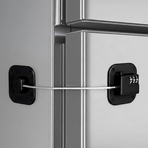 Image of Fridge Lock,1 PCS Refrigerator Lock for Freezer,Cabinets and Drawers,Air Fryer,Doors,Combination Code, Heavy Duty with Adhesive Backing, Easy Install,No Keys Needed Black