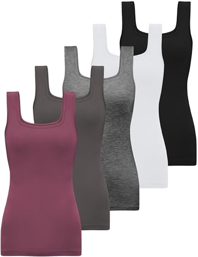 BQTQ 5 Pack Womens Square Neck Tank Tops Sleeveless Ladies Tank Top Undershirts
