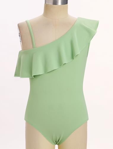 Image of OBEEII Girls One Piece Swimsuits with Skirt Summer One Shoulder Floral Tankini Bathing Suit for Kids UPF 50+ Beach Swimwear