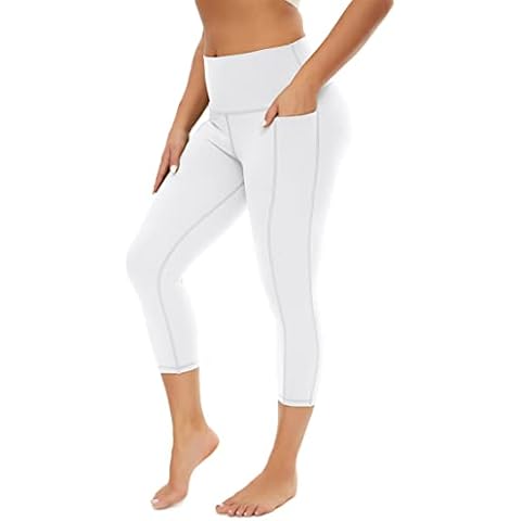 TAIPOVE White Capri Leggings for Women Yoga Sports Tights Compression Workout Knee Length RunningTrack Pants Stretch Cover
