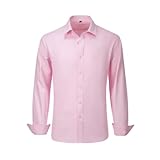 Wehilion Men's Dress Homecoming Shirts Solid Long Sleeve Stretch Wrinkle-Free Formal Shirt Business Casual Button Down Shirts Pink XXXL
