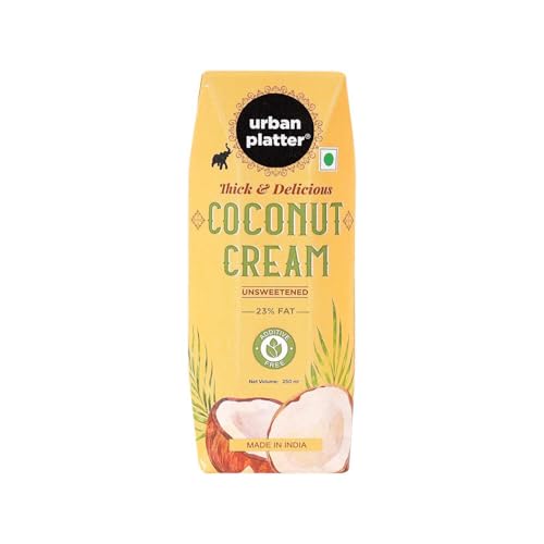 Urban Platter Unsweetened Coconut Cream, 250ml [Pack of 3, 23% Fat, Additive-Free, Made in India, 100% Pure & Thick, Clean Label]