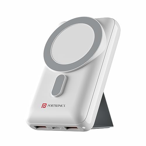 Image of Portronics Wirecell 10 10000mAh 15W Magnetic Wireless Power Bank with 22.5 Wired Output Compatible with iPhone 12 & Above, Samsung Galaxy Z Fold 2, S20 FE, S6 Edge & Other QI enables Devices(White)