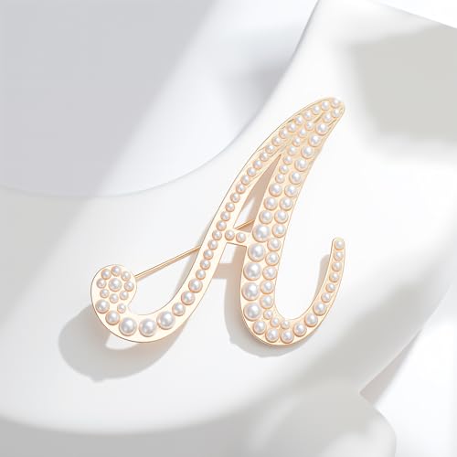 Image of Initial Letter Brooch Pin Pearl Letter Brooches Golden Pins Accessories Jewelry Birthday Chrisrmas Gift for Women