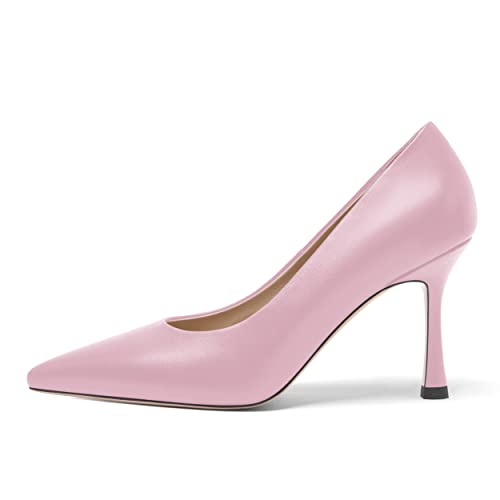 FOGEENA Womens Matte Slip On Pointed Toe Dress Wedding Stiletto Leather High Heel Pumps Shoes 3.14 Inch2