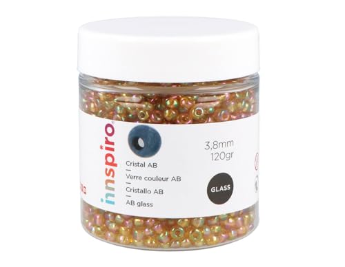 INNSPIRO Rocalla de vidrio redonda aurora boreale oro viejo 3,8mm. 120gr. Bote. Para crear pulseras y collares, ideal para manualidades y joyas con niños. Cuentas semilla.