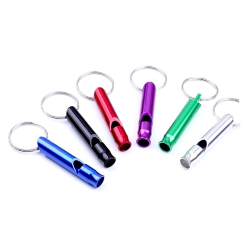 GOOHOCHY Emergency Whistle Set 6pcs Aluminum Camping Whistles Keychain for Hiking Camping Random