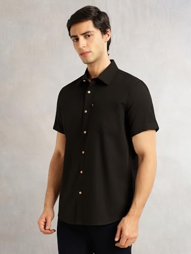 Image of Thomas Scott Men's Premium Slim Fit Casual Shirt | 100% Cotton Twill | Short Sleeves | Spread Collar | Solid Smart Casual Shirt for Men