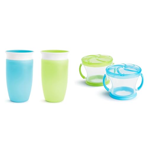 Image of Munchkin® Miracle® 360 Toddler Sippy Cup, Spill Proof, 10 Ounce, 2 Pack, Green/Blue & ® Snack Catcher® Toddler Snack Cups, 2 Pack, Blue/Green