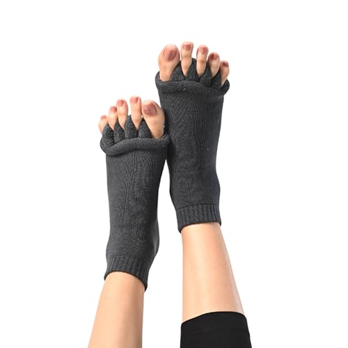 Image of DIRTS Original Foot Alignment 5-Toe Separator Orthopedic Cotton Socks for Women & Men - Bunion Corrector & Plantar Fasciitis Support (Grey, Large)