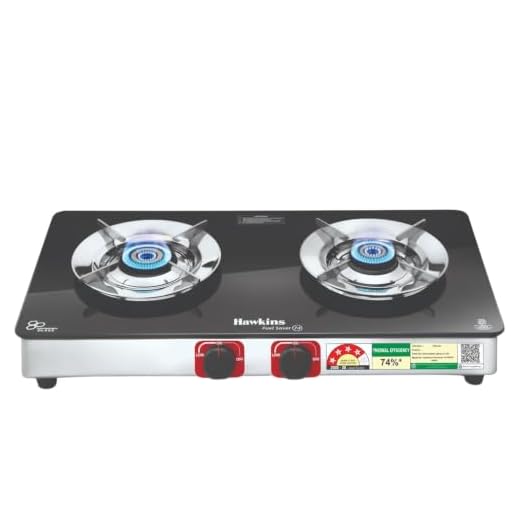 Hawkins Fuel Saver 2 Burner Gas Stove | Long lasting 8mm Toughened Glass Top | LERC designed Pan support for efficient burning of gas | Italian designed SABAF valve | ISI approved| Black (GSFS2)