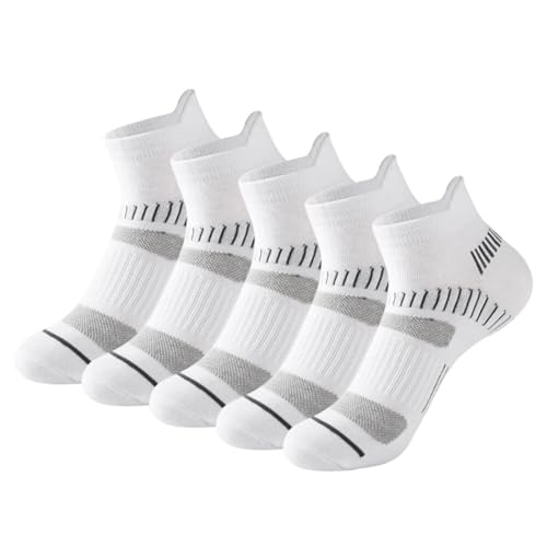 ikasus 5 Pairs Men's Running Ankle Socks with Cushion, Breathable Low Cut Athletic Tab Socks for Sports Basketball Running Type 1