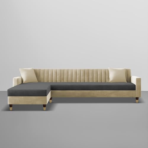 Image of Casaliving Garcia LHS 6 Seater L Shape Sofa Set for Living Room (Cream Black - Colour) Premium Fabric Sofa Set