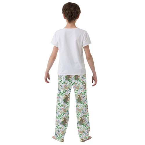 Squirrel Hedgehog Florals Boys Long Pants Soft Trousers Elastic Waist Kids Lounge Bottoms with Pockets S-XL3