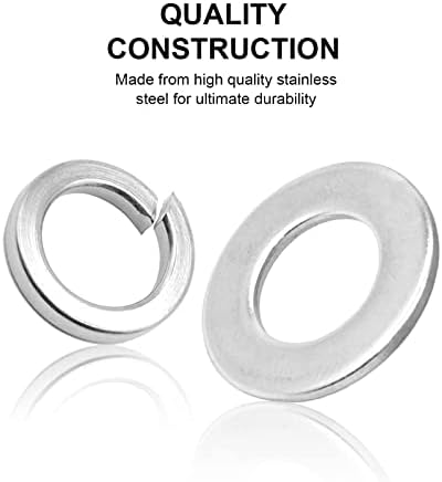 QTEATAK 260 Pcs 7-Size 304 Stainless Steel Flat Washer & Lock Washer Assortment Set (Size Included: M2.5 M3 M4 M5 M6 M8 M10)
