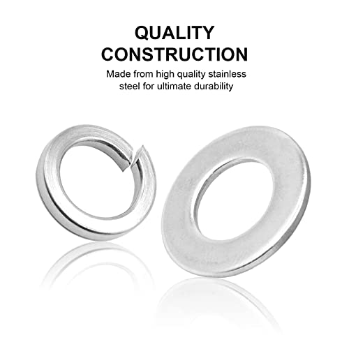 QTEATAK 260 Pcs 7-Size 304 Stainless Steel Flat Washer & Lock Washer Assortment Set (Size Included: M2.5 M3 M4 M5 M6 M8 M10)