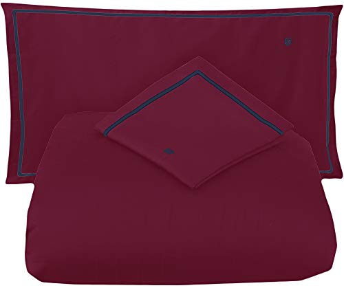 Tommy Hilfiger Arthur - Juego de funda nórdica para cama de matrimonio de 2 plazas, satén de puro algodón, funda + 2 fundas de almohada sin sábana bajera (burdeos)