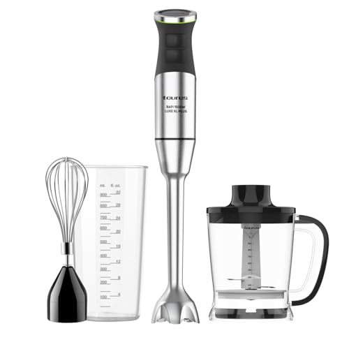 Taurus – Batidora de Mano XXL 1500W | 20 velocidades + TURBO| Cuchillas Inox| Campana Antisalpicaduras| Ergonómica| Libre BPA| Apta Lavavajillas| Pica Hielo | 3 Accesorios