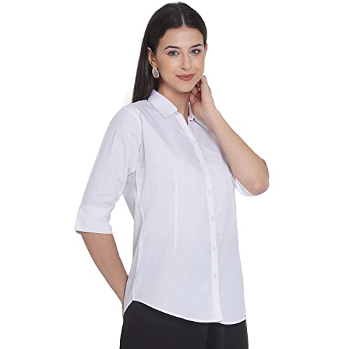 Image of Polycotton Women 3 /4 Sleeve Stylish Solid Western Offical Formal Shirt Casual Regular Fit Shirt for Women