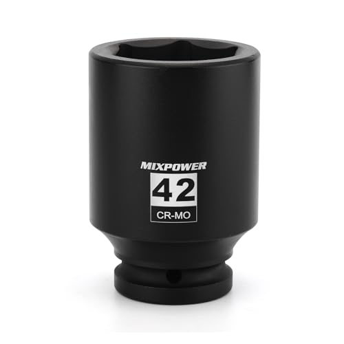 Image of MIXPOWER 3 /4 inch Drive Deep Impact Socket, CR-MO, 42mm, Metric, 6 Point, Axle Nut Impact Grade Socket for Easy Removal