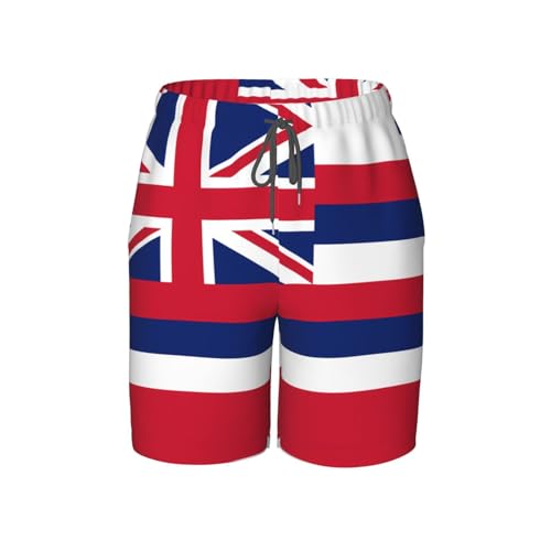 Hawaii Flag Youth Beach Pants, Soft and Breathable, with Drawstring Waist, Suitable for Sports and Leisure.