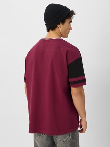 Image of The Souled Store Iron Man: Arc Reactor Men and Boys Short Sleeves Round Neck Maroon and Black Graphic Printed Cotton Oversized T-Shirts