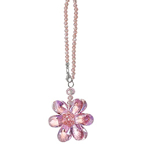 Crystal Flower Car Rear View Mirror Pendant - Pink Crystal Beads Charm Decor for Women Interior