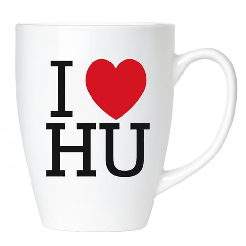 BRUBAKER I Love HU Tasse - Kaffeetasse Geschenk für Damen und Herren aus Henstedt-Ulzburg, Hanau, Husum und Ungarn - Lustiger Kaffeebecher für Autofans und KFZ Prüfer zur Hauptuntersuchung