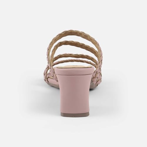 Image of Mochi Women's Braided Heeled Sandals Strappy Square Open Toe Heels Backless Mules Slip On Block Heels