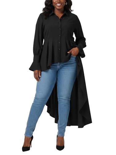 Umenlele Women’s Button Down Long Sleeve Asymmetric Ruffle High Low Hem Blouse Shirt Top3