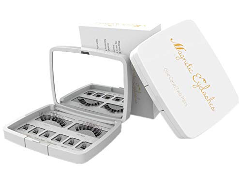 Preisvergleich Produktbild Magnetische Wimpern, 3D Magnet Falsche Wimpern Set, Natürliche Künstliche Wimpern Wiederverwendbare Falsche Wimpern mit 3 Magnete Falsche Eyelashes mit Rosa Pinzette (1 Paare mit 6 kleine Cluster)