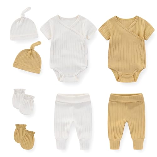 Image of JELYLOVE Solid Unisex Baby Boy Girl Layette Sets 8 pack Cotton Comfort Infant Clothes New born Essentials