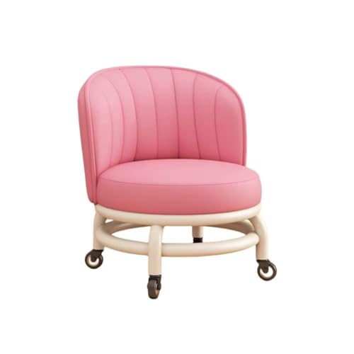 低い椅子 キャスター付き椅子 ロースツール 背もたれ オフィススツール 作業椅子 キャスター付き 低い 鉄フレーム 北欧 丸 人間工学 おしゃれ 耐久 360°回転 低所作業 耐荷重150kg 防水 厚手 多用途 8色 (ピンク-1)