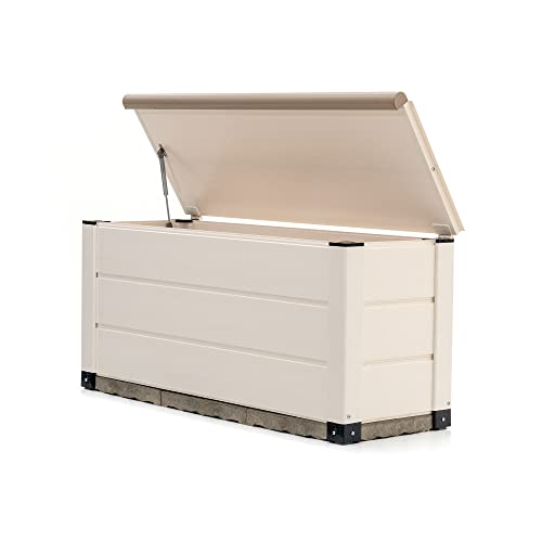 Gardiun Coffre extérieur de jardin avec capacité de 150 l Tuscany Evo 82,5 x 47 x 57 cm en résine avec amortisseur et sol de 4,5 cm en couleur blanc et beige Cover