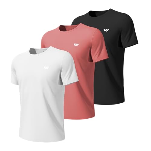 Image of Wulibike Mens Active Wear Crew Neck Dry-Fit Breathable Running T Shirt Moisture Wicking Activewear Shirts 3 or 5 Pack Black White Red L