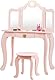 FANTASK Kinderschminktisch aus Holz, Mädchenschminktisch mit Hocker in rosa, Kindertisch mit Schublade & abnehmbarem Spiegel