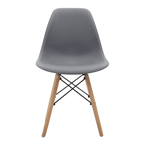 Canglong Modern Mid-Century Shell Lounge Plastic Dsw Natural Wooden Legs For Kitchen, Dining, Bedroom, Living Room Side Chairs, Set Of 1, Grey #TOP3