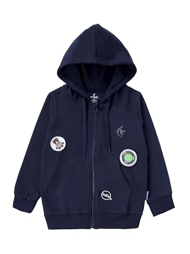 Image of KiddoPanti Boys Solid Cotton Full Sleeve Zip-Up Front Open Hooded Sweatshirt