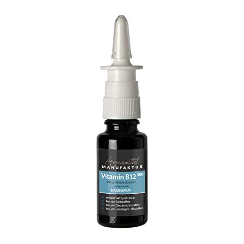 Vitamin B12 Nasenspray Vegan Hochdosiert 500µg Methylcobalamin 7 Wo. Bedarf - Entwickelt in deutscher Apotheke - alkoholfrei ohne Zucker geeignet für Schwangere&Kinder Cover