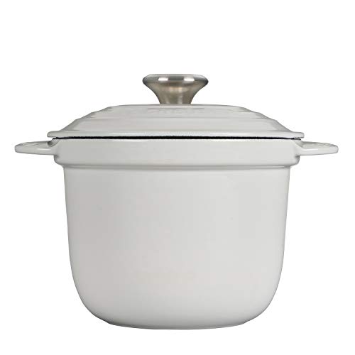 Le Creuset LS4101S-1816SS Enameled Cast Iron Rice Pot with Stoneware Insert, 2.25-Quart, White