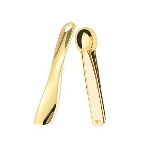 SC Store 2 Pack Cute Mini Makeup Spoons,Cosmetic Facial Spatula,Under Eye Cream Applicator Messager Stick Cosmetics Skincare Tools,Stylish gold,SCF-006