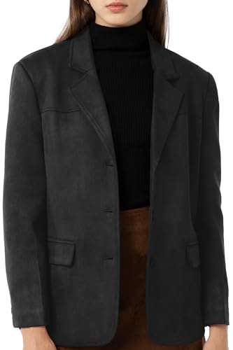 Ababalaya Women's Faux Suede Blazer Jacket 2024 Fall Fashion Outfits Casual Winter Coats
