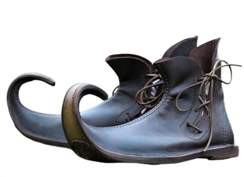 Medieval Poulaine Leather Ankle Shoes – Handmade Roman Costume Footwear for Men – LARP, Renaissance, and Reenactment Boots