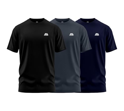 mymixtrendz Pack of 3 Mens Active Short Sleeves T Shirt Olympic Casual Uniform Work Wear Regular Fit Round Neck Multi-Colours Gift T Shirt Top